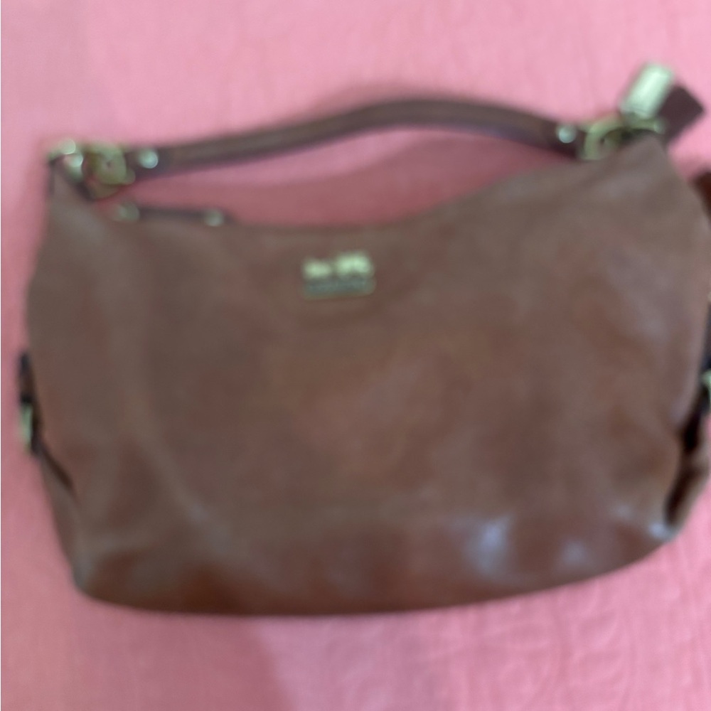 Coach Brown Leather Shoulder Bag with Metallic Hardware